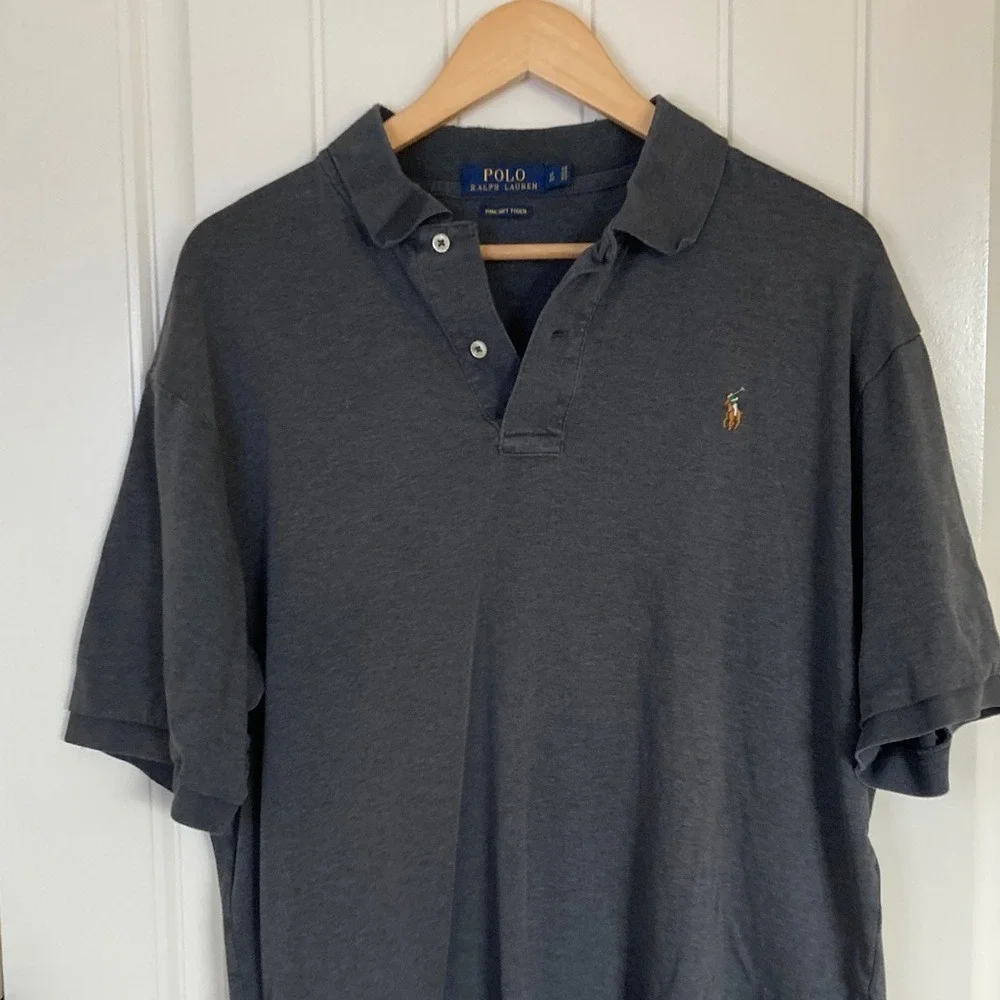 Polo by Ralph Lauren Men's Charcoal Pima Soft Touch Polo Shirt‎ Size LT Flaw